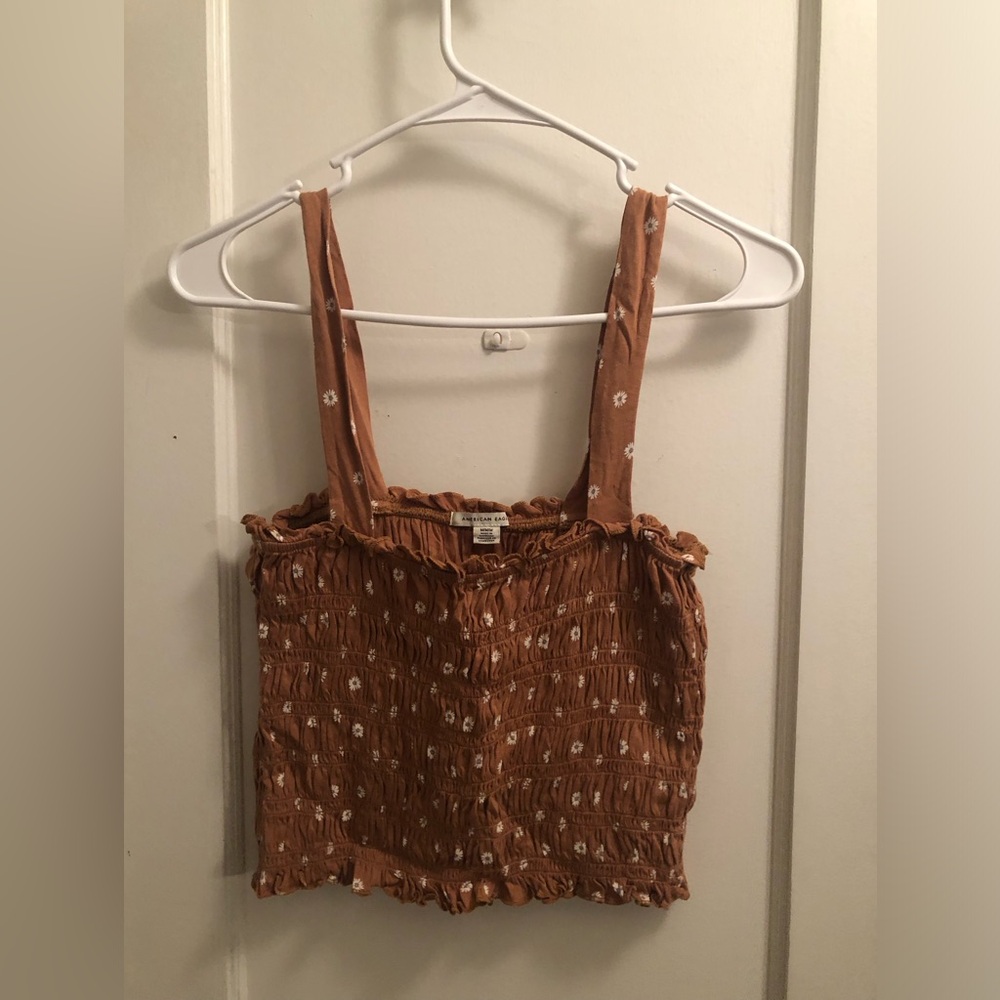 American Eagle Outfitters Rust Floral Smocked Crop Tank